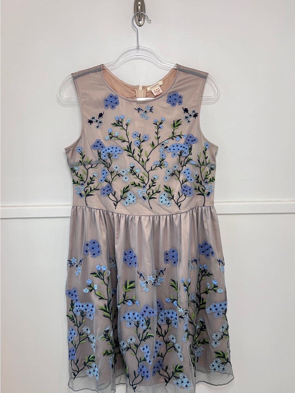 Sundance Forget Me Not Floral Embroidered Tulle Fit & Flare Dress in Blue Nude - Picture 8 of 11
